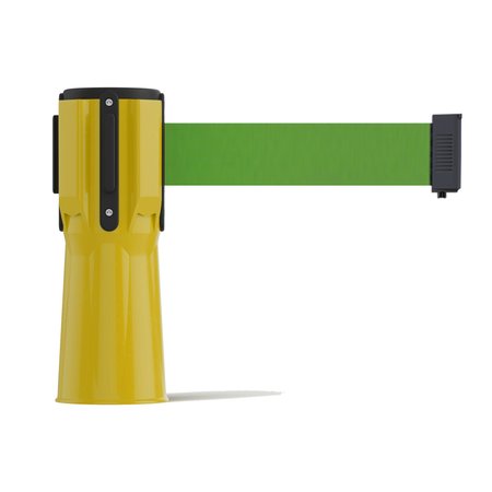 MONTOUR LINE Retractable Belt Barrier Cone Mount Yellow Case 7.5ftGreen Belt CM115-YW-GN-75